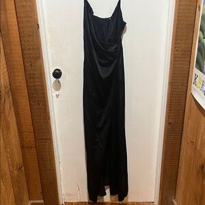 Nasty Gal Black Satin Cowl Neck Maxi Slip Dress